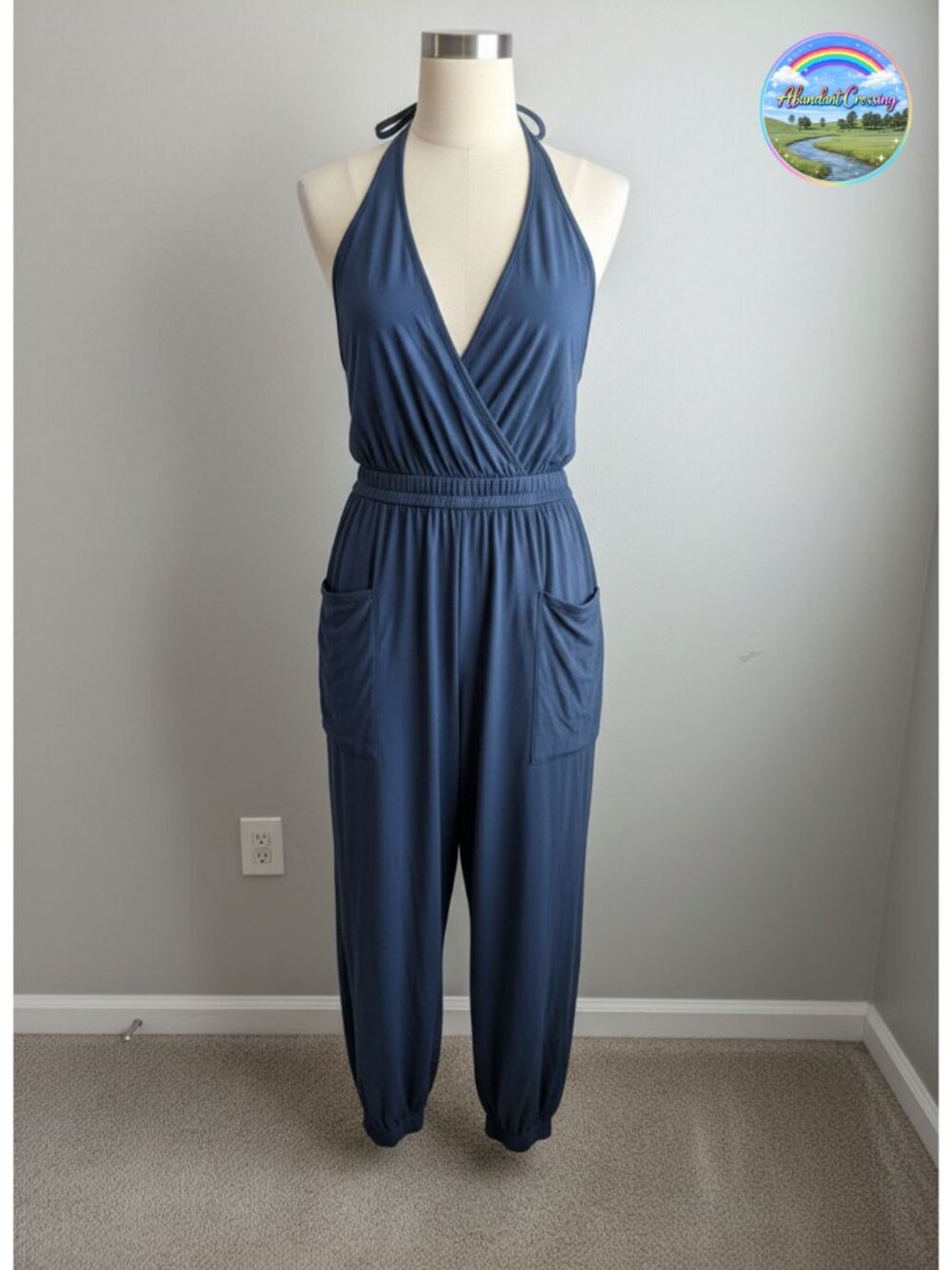 CUPSHE Halter Maxi Jumpsuit 100% Rayon Adjustable Straps Beach Resort Wear